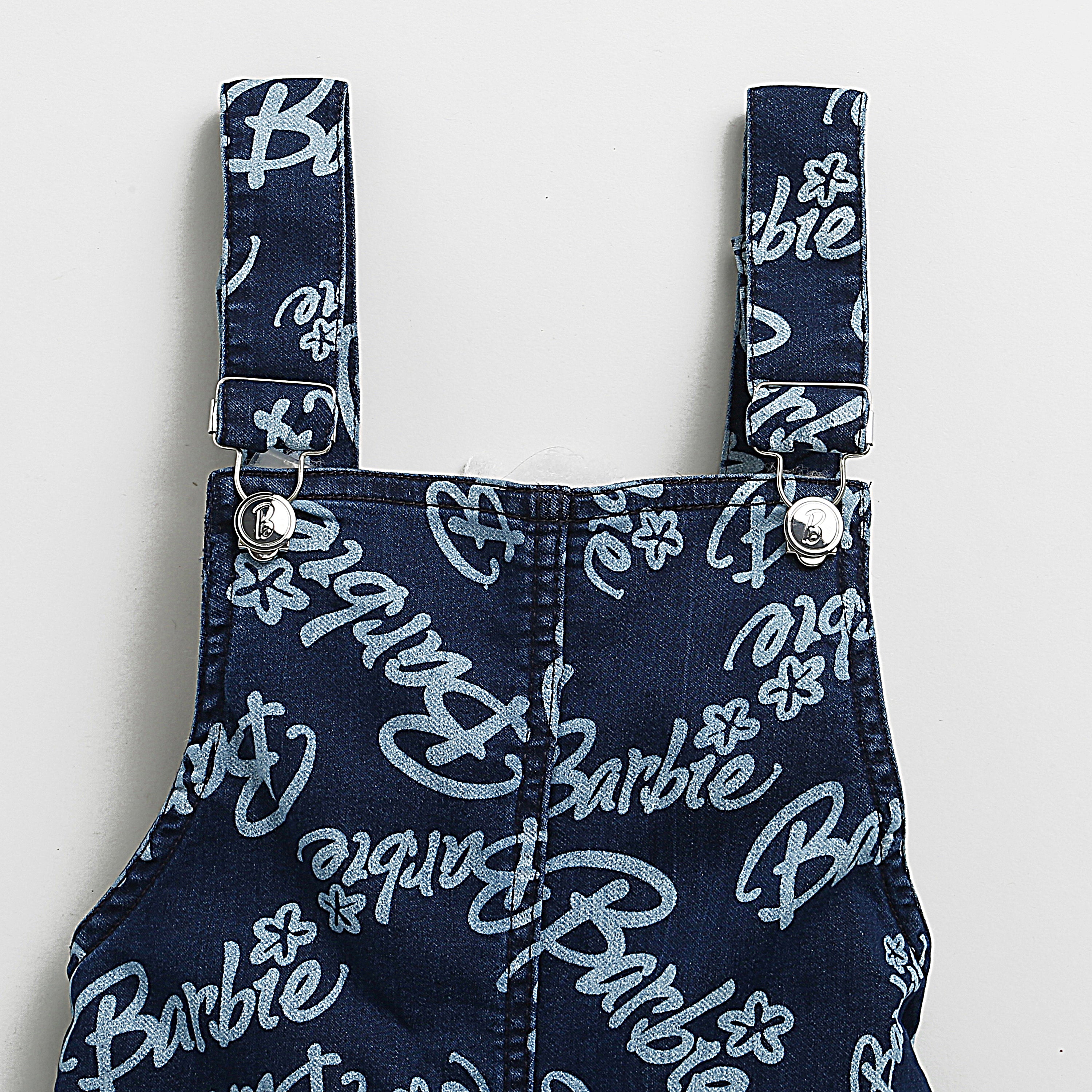 Barbie All-Over Printed Dungaree with Buckle Engraved Barbie Buttons