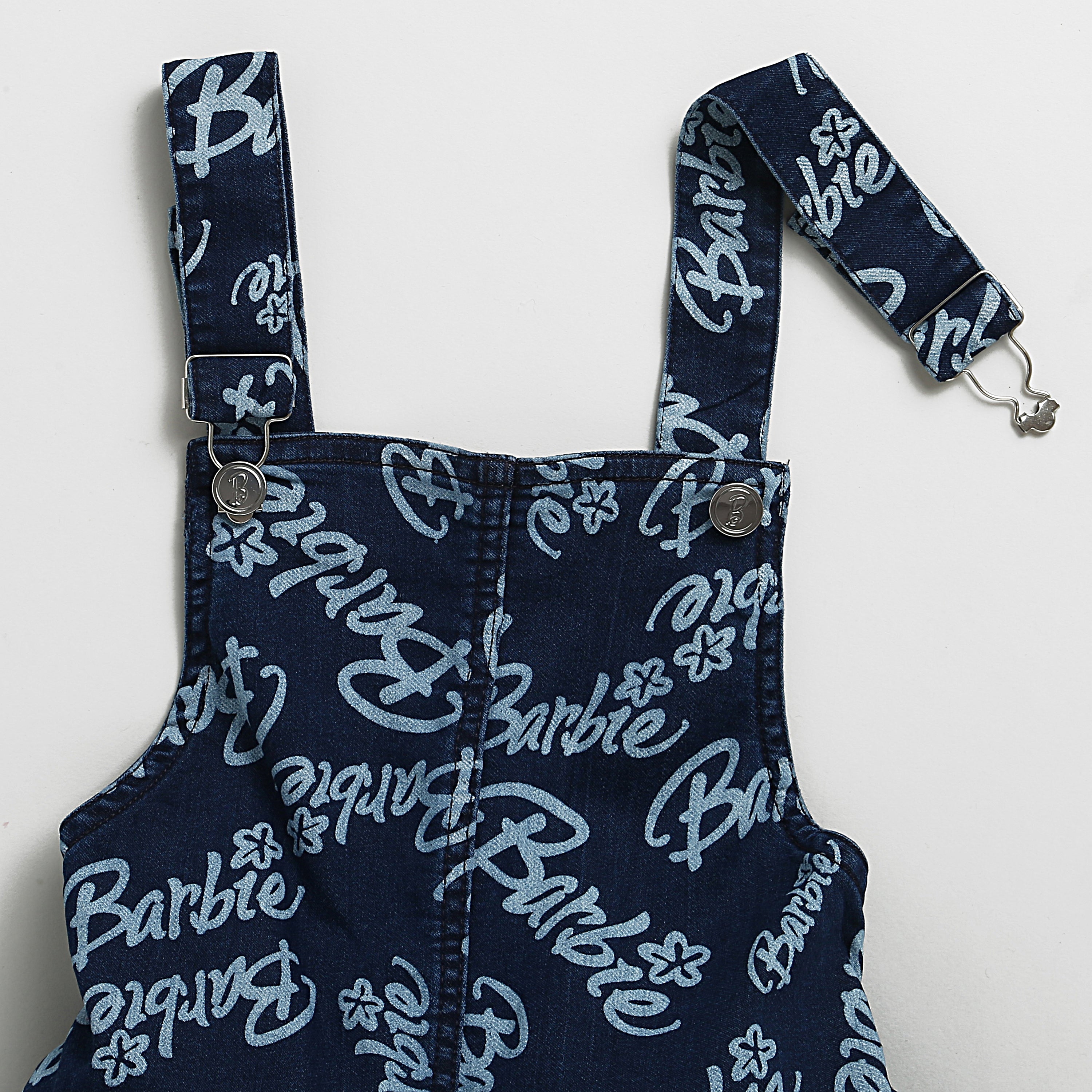 Barbie All-Over Printed Dungaree with Buckle Engraved Barbie Buttons