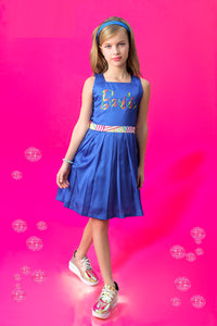 Barbie Royal Blue Frock with Rainbow Print Logo