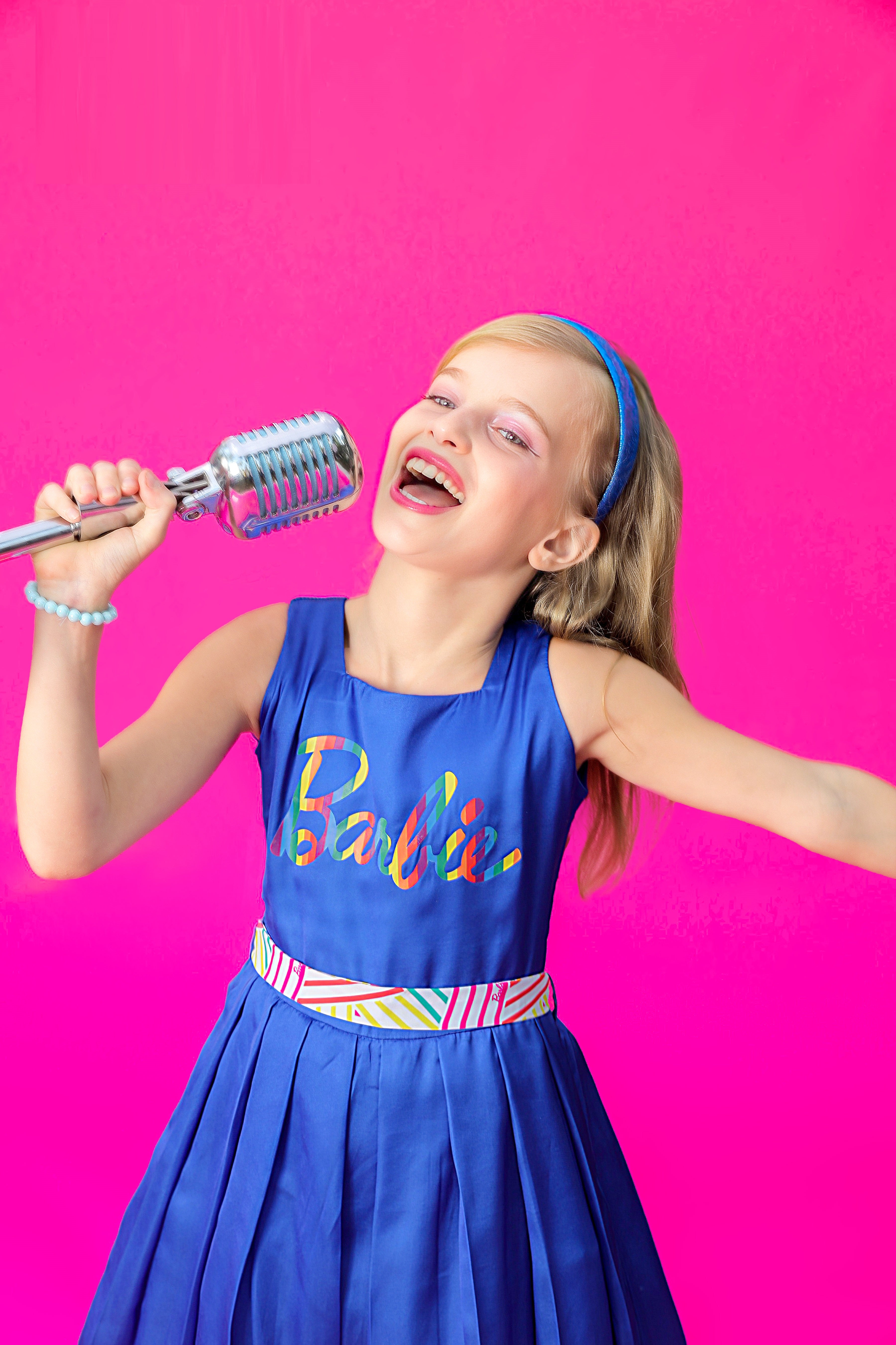 Barbie Royal Blue Frock with Rainbow Print Logo