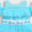 Barbie Gathered Frills Party Wear Frock With Detachable Sequin Bow