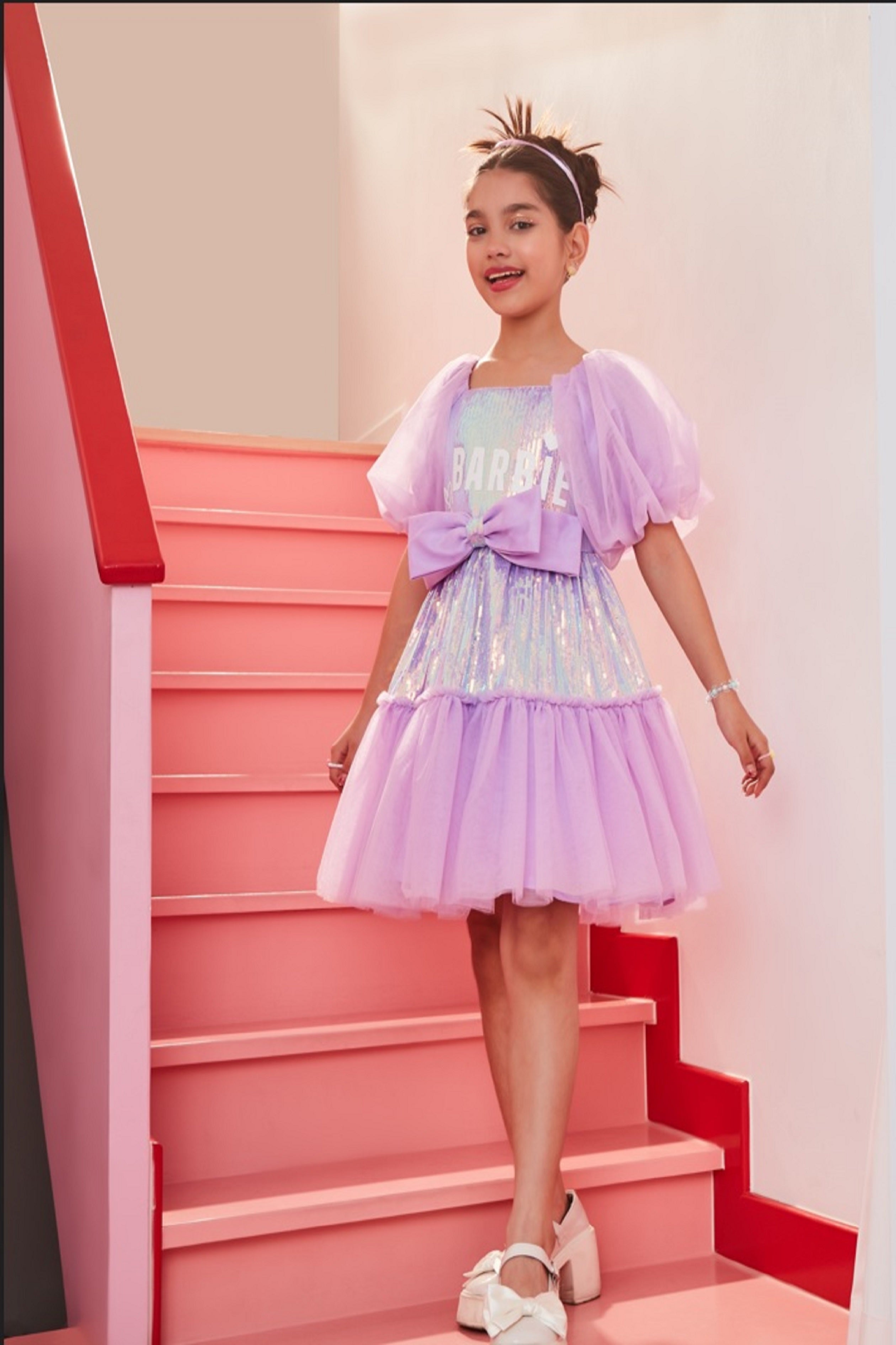 Barbie Sequin Fabric Body with Gathered Sequin Flare Frock