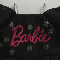 Barbie Frock with Square Neck, Balloon Sleeves & Glitter Print In Front