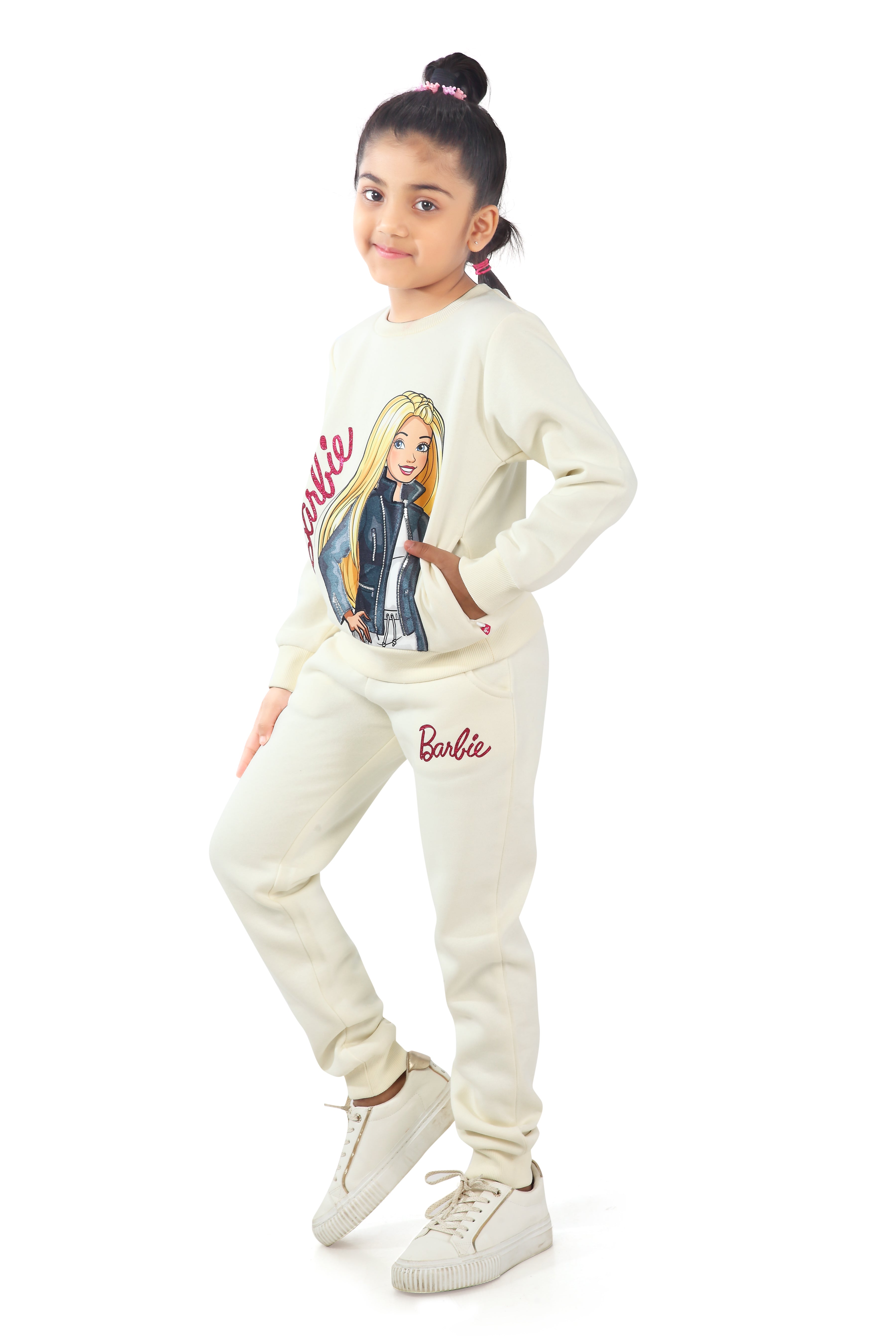 Barbie Graphic Full-Length Joggers with Elastic Waist and Graphic Placed on Left Leg