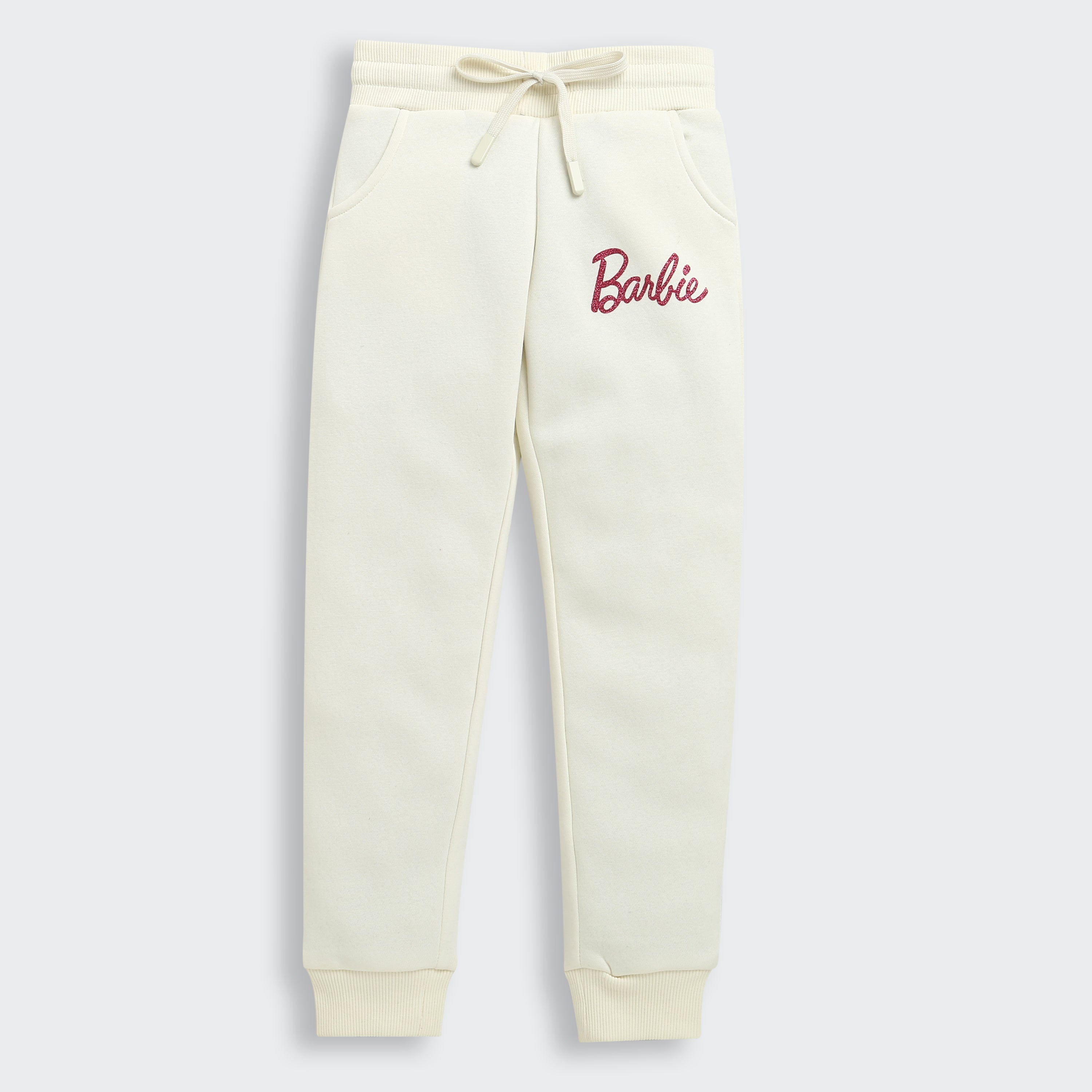 Barbie Graphic Full-Length Joggers with Elastic Waist and Graphic Placed on Left Leg