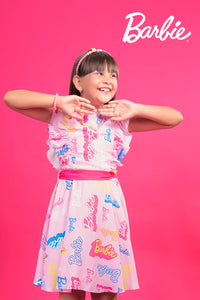 Barbie Ruffled Sleeves Gathered Waist & Detachable Fabric Belt Dress