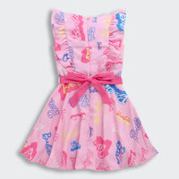 Barbie Ruffled Sleeves Gathered Waist & Detachable Fabric Belt Dress