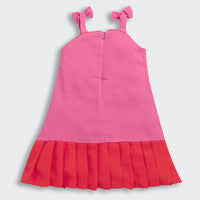 Barbie Spaghetti Strap Midi in Two-Color Fabrics with Bow on Straps & Fixed Belt