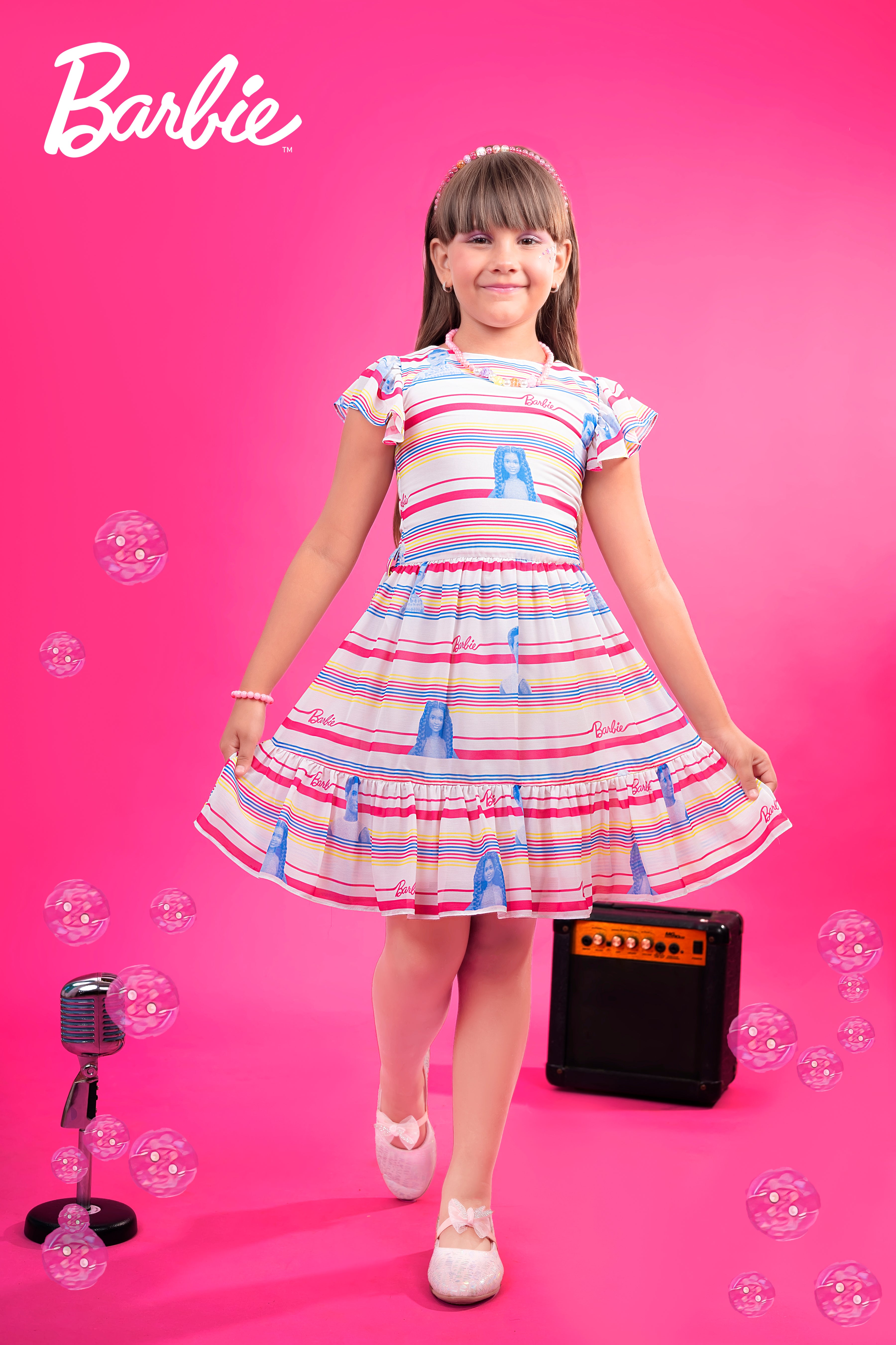 Barbie Stripes Printed Frock