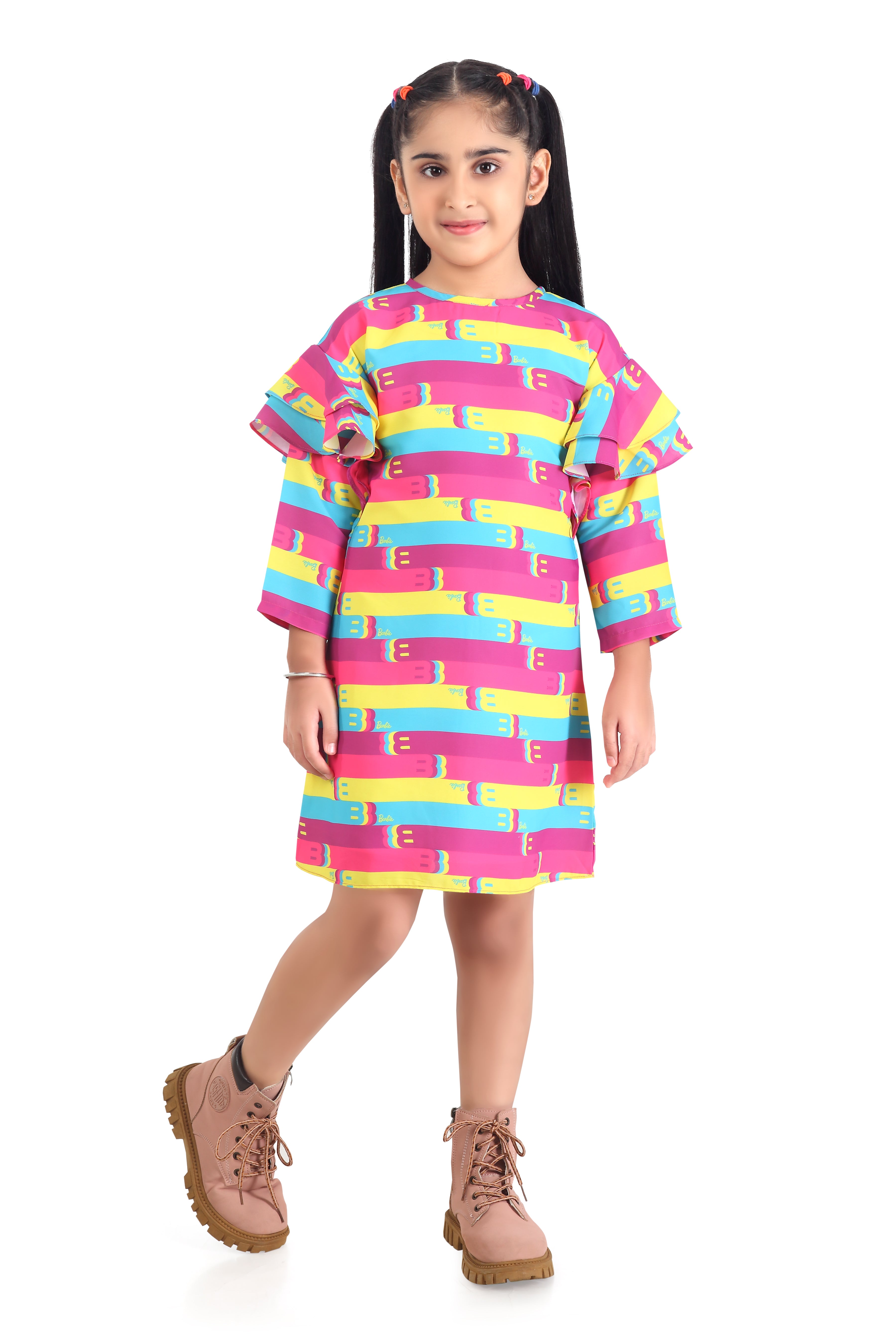 Barbie 3/4 Sleeve Printed Middi Dress