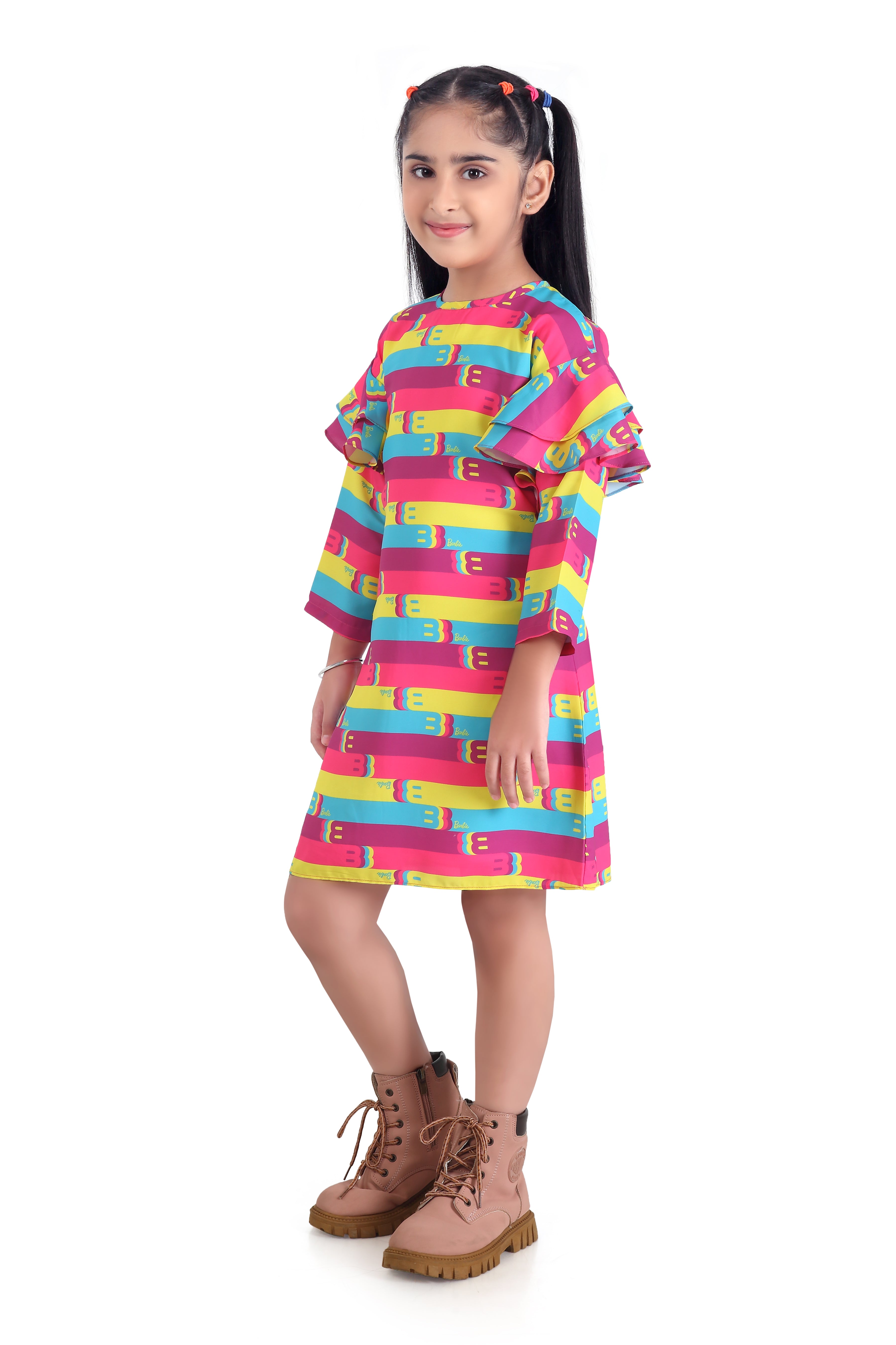 Barbie 3/4 Sleeve Printed Middi Dress