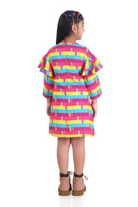 Barbie 3/4 Sleeve Printed Middi Dress