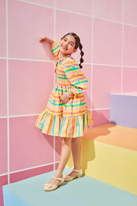 Barbie Rainbow Stripes Smocked Dress