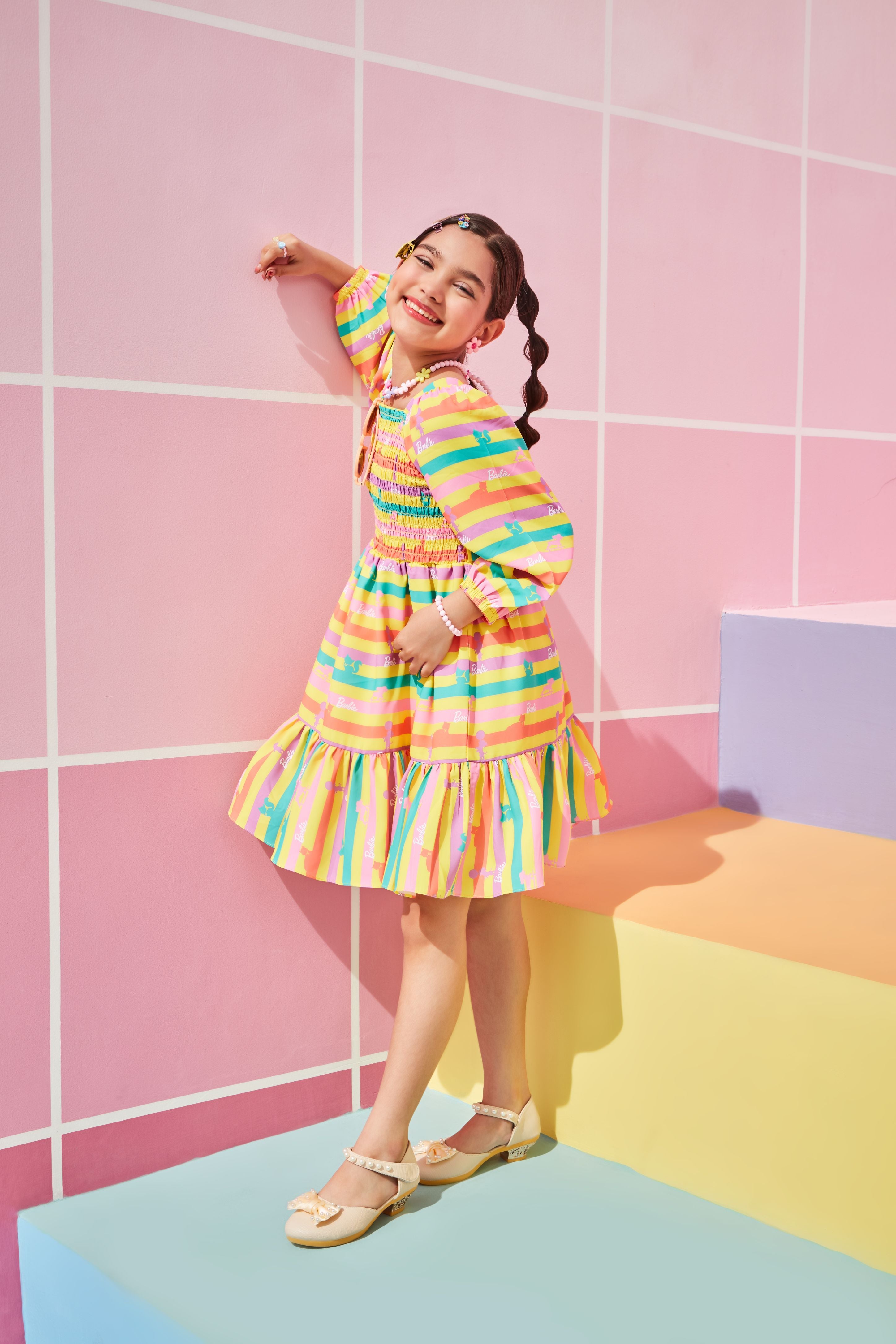 Barbie Rainbow Stripes Smocked Dress