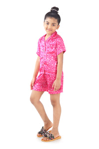 Barbie Night Suit with Half Sleeve Top & Elasticated Half Pants Pink