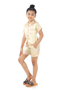 Barbie Night Suit with Half Sleeve Top & Elasticated Half Pants Yellow