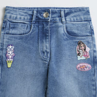 Barbie Light Blue Regular Fit Pant With Patches