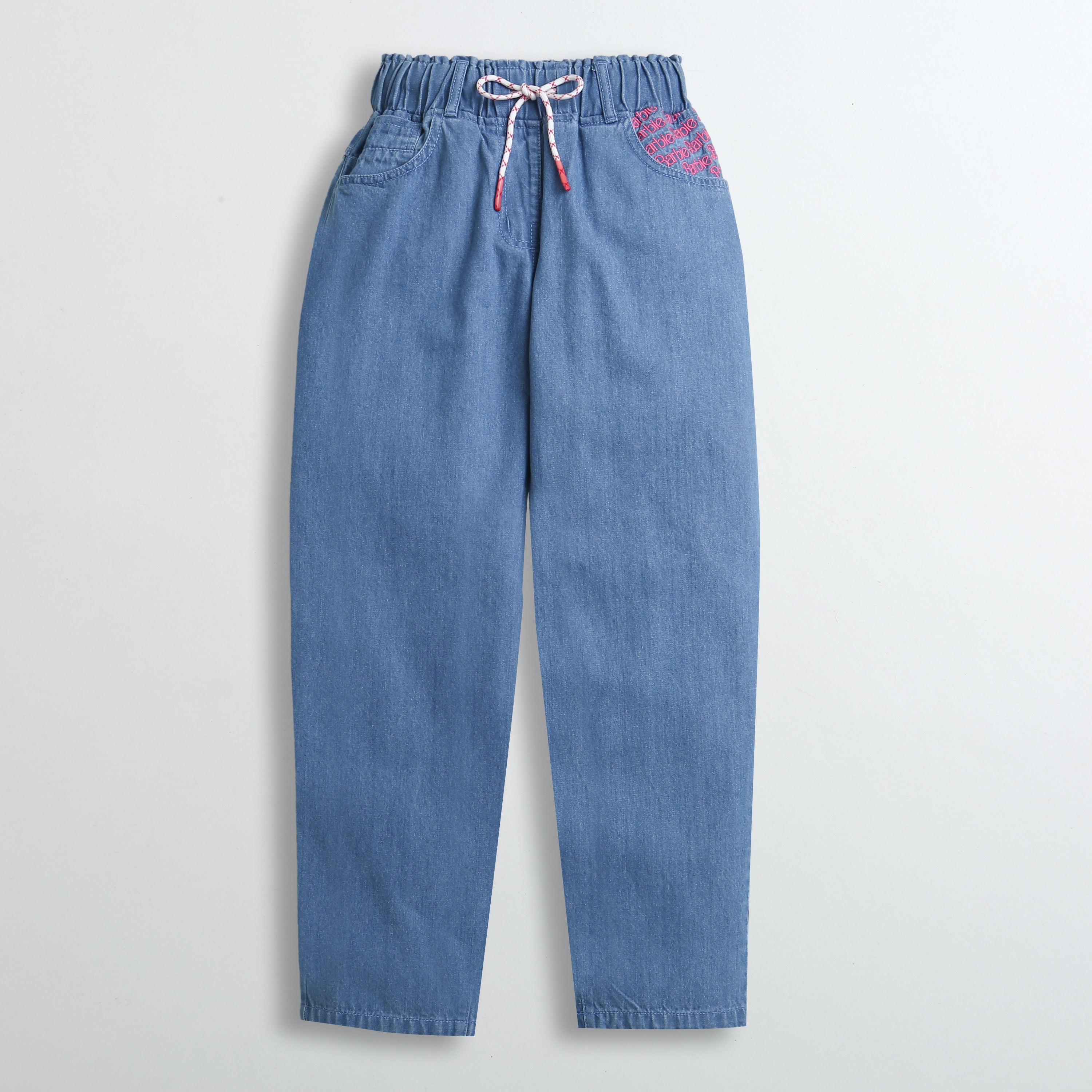 Barbie Denim Wide Leg Pant With Barbie Embroidery