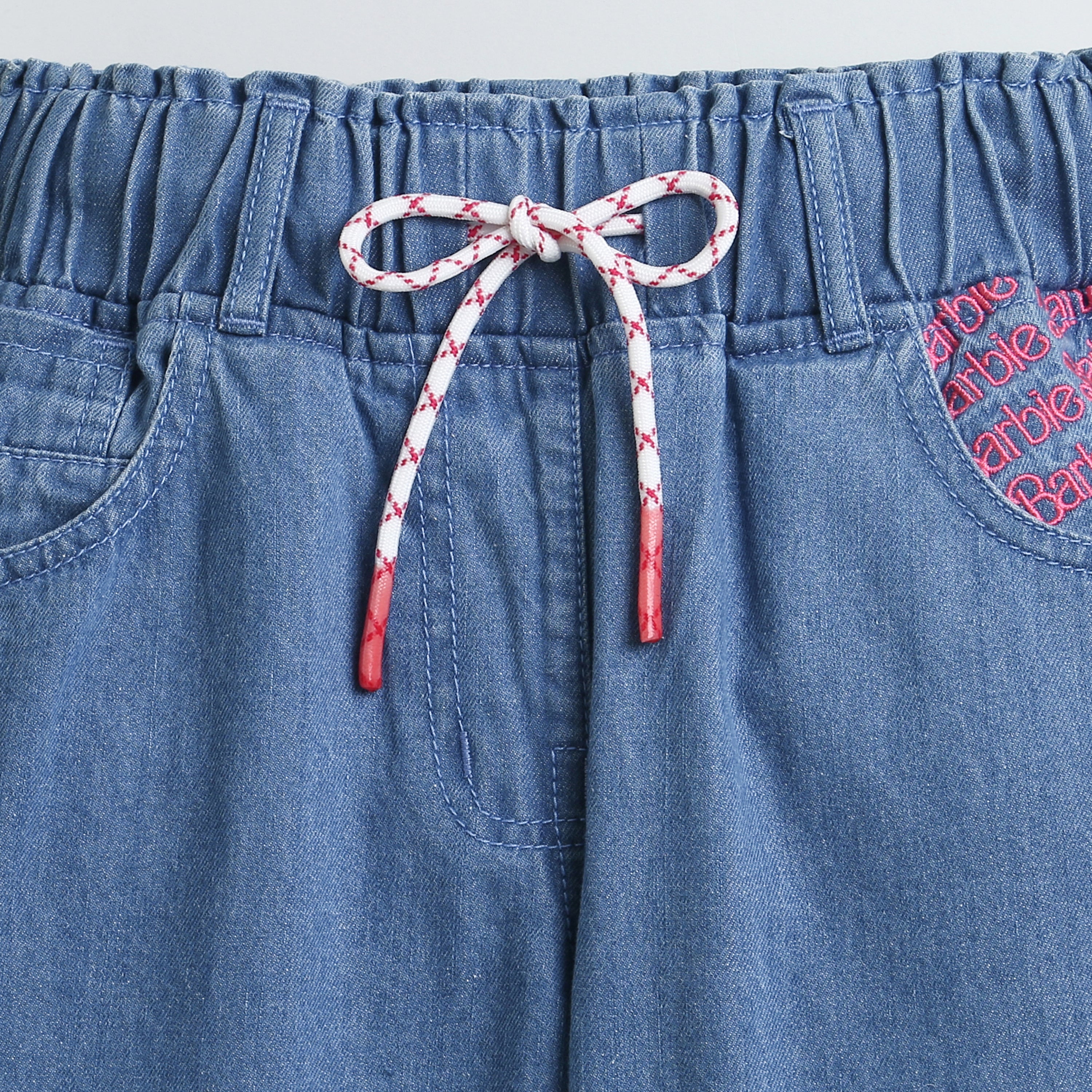 Barbie Denim Wide Leg Pant With Barbie Embroidery