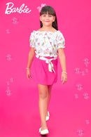 Barbie Round Neck Elasticated Top with Half Sleeves, Skort & Detachable Belt