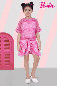 Printed Fabric Set with Spaghetti Inner, Round Neck Boxy Top & Layered Shorts with Bow