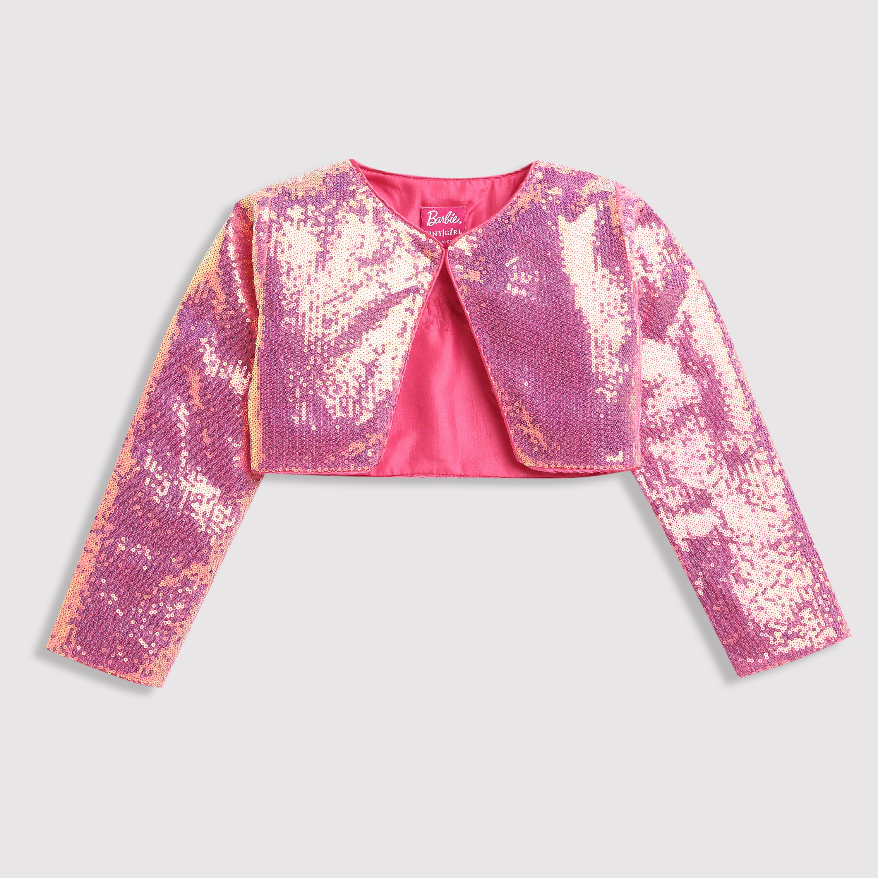 Barbie Round Neck Full Sleeve Crop Length Shrug with Hook