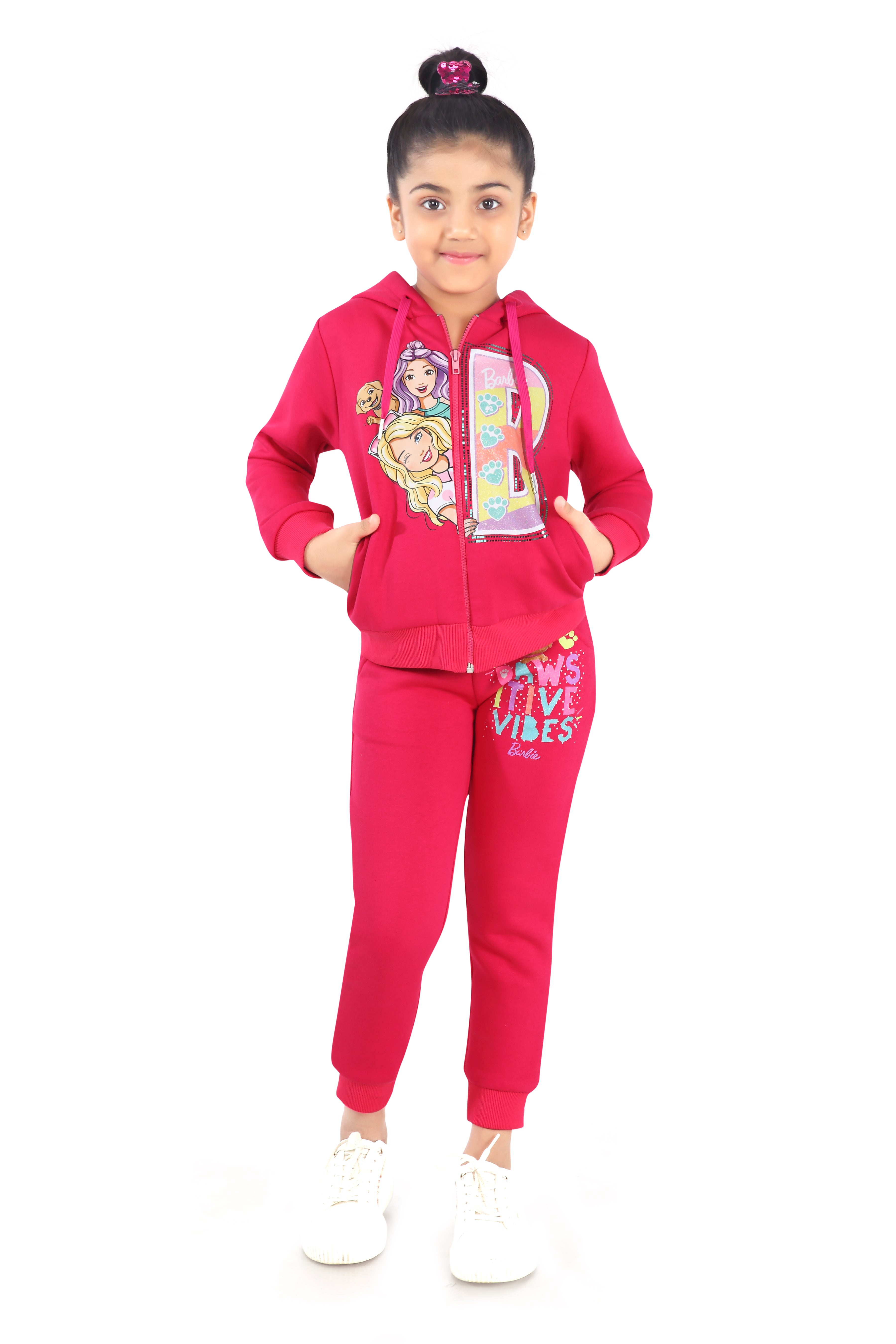 Barbie Graphic Print Hoodie Sweatshirt with Zipper Waistband & Side Pockets