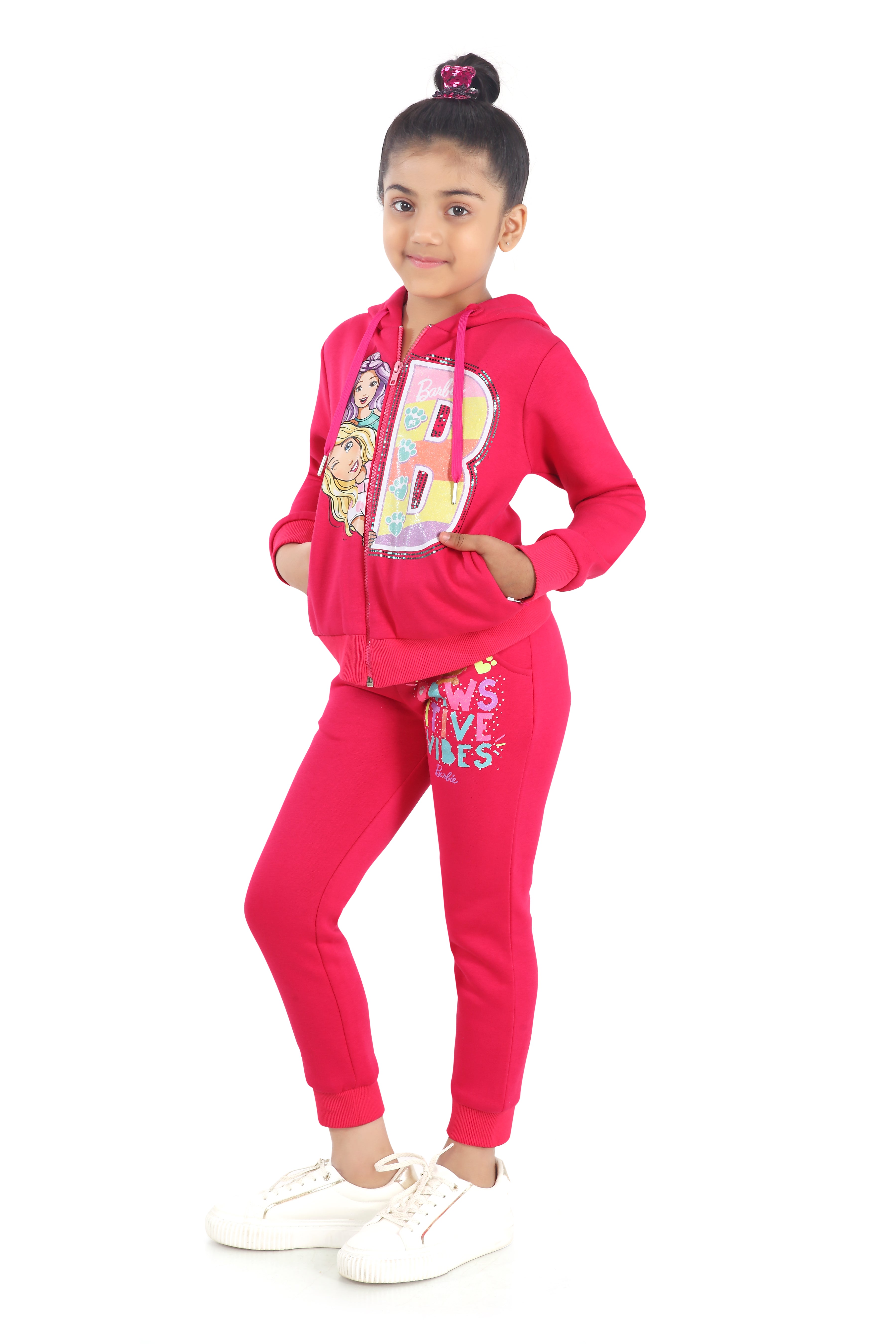 Barbie Graphic Print Hoodie Sweatshirt with Zipper Waistband & Side Pockets