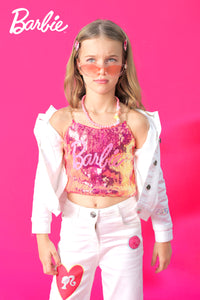 Barbie SET Of Sequin Top With Barbie Logo Pant & Jacket.