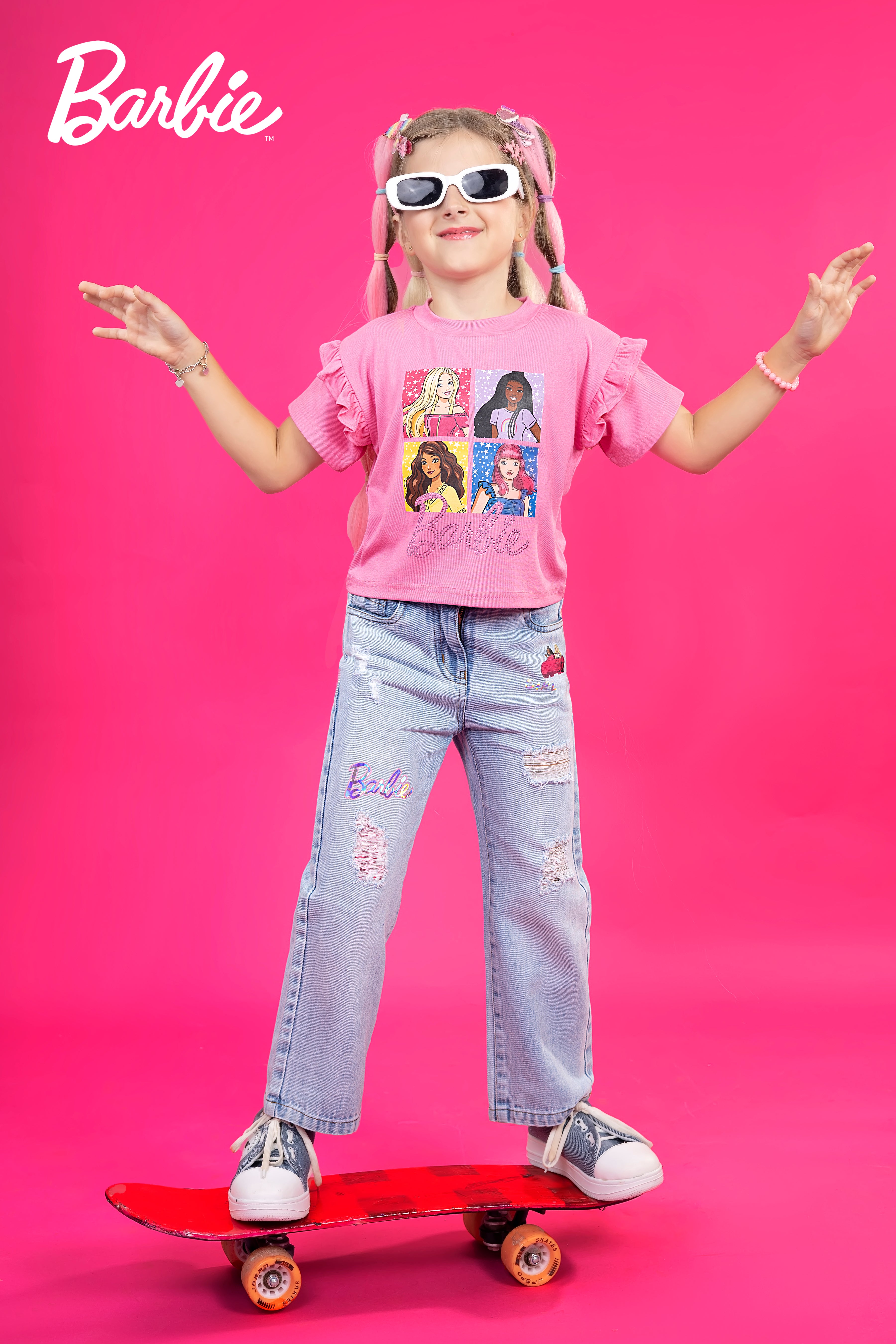 Barbie T-Shirt With Frill Detail & BTF Print Embellishment Only T-Shirt