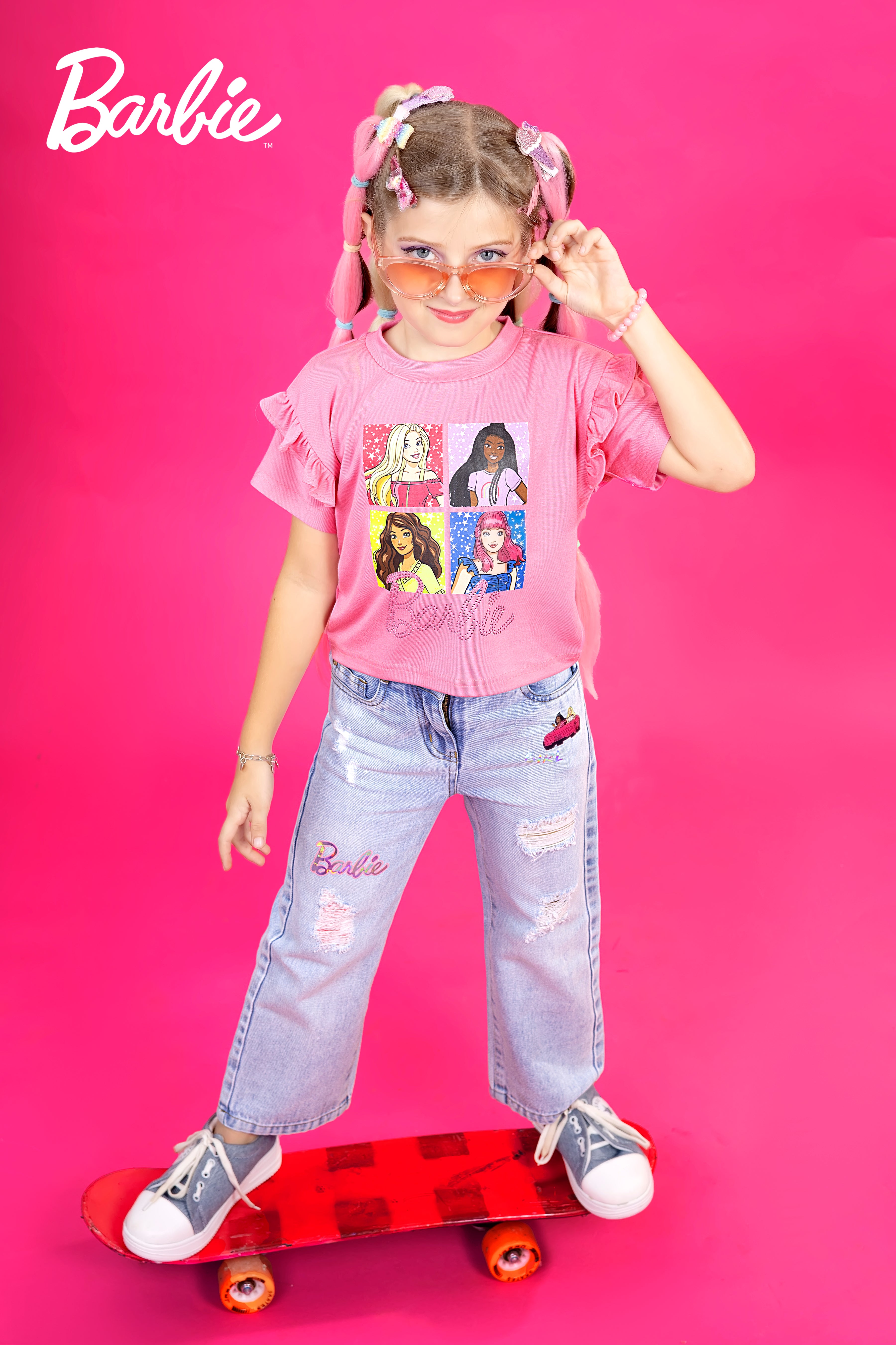 Barbie T-Shirt With Frill Detail & BTF Print Embellishment Only T-Shirt