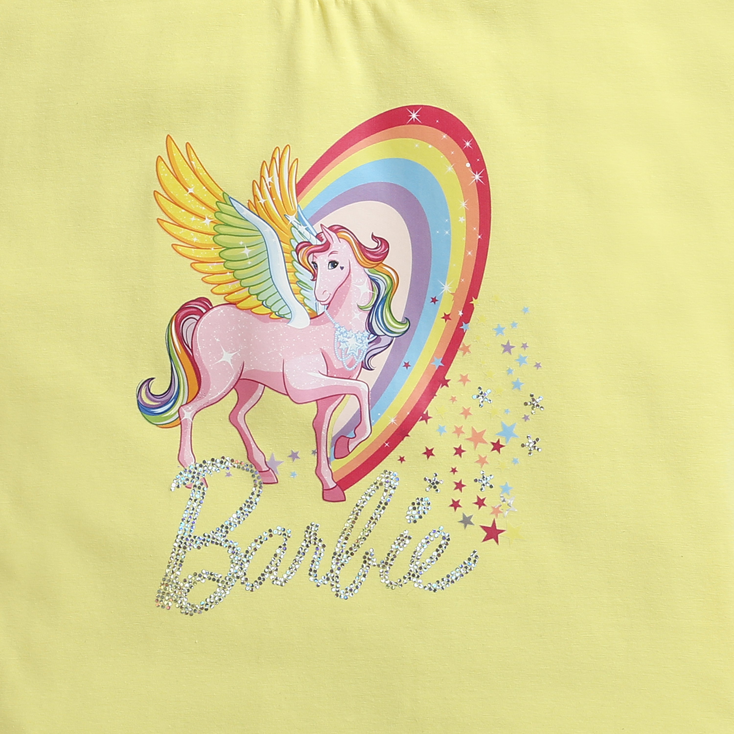 Barbie Stylish Round Neck Drop Shoulder & DTF Unicorn Print T-Shirt