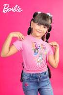 Barbie Round Neck Self Rib Half Sleeve T-Shirt with Barbie DTF Print