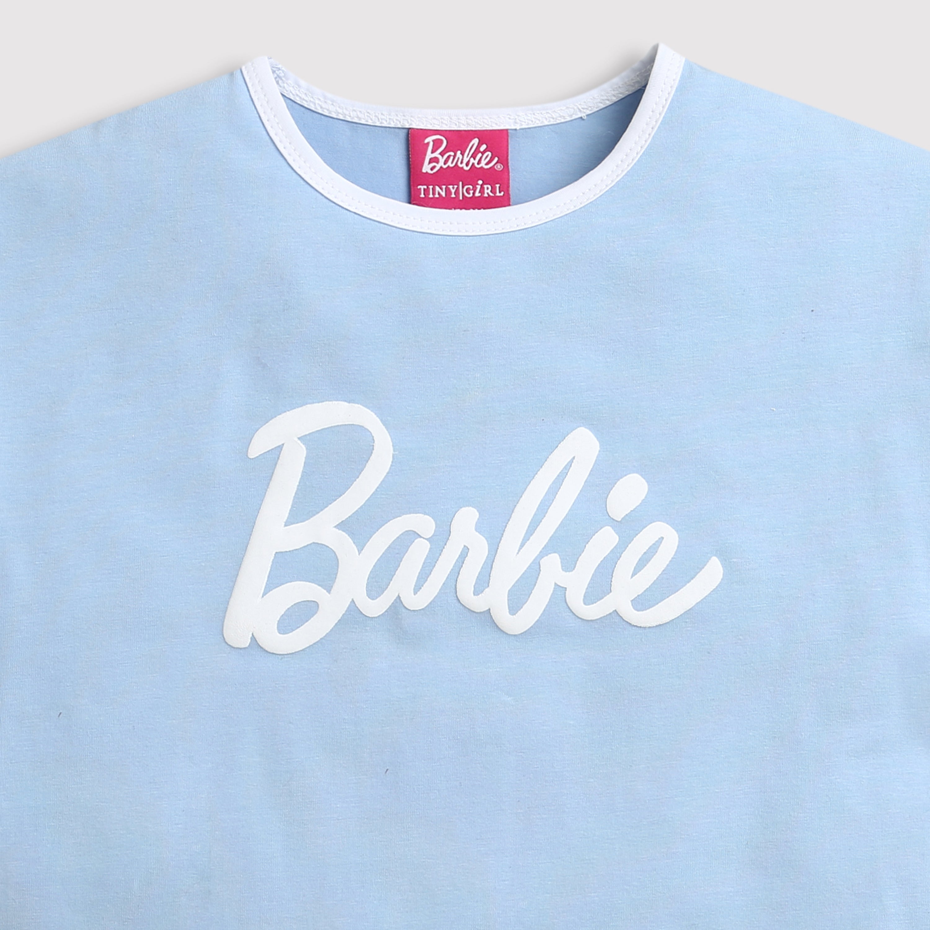 Barbie Top with Contrast White Piping at Sleeves & Neckline