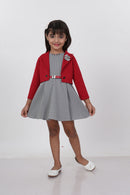 Tressel Kids Checks Frock With Maroon Jacket & Beautiful Brooch Midi Dress