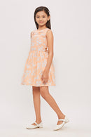 Tiny Girl Round Neck Sleeveless Printed Peach Frock