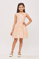 Tiny Girl Round Neck Sleeveless Printed Peach Frock