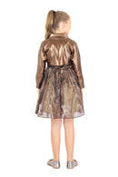 Tiny Girl Abstract Print Frock with Fancy Leather Jacket