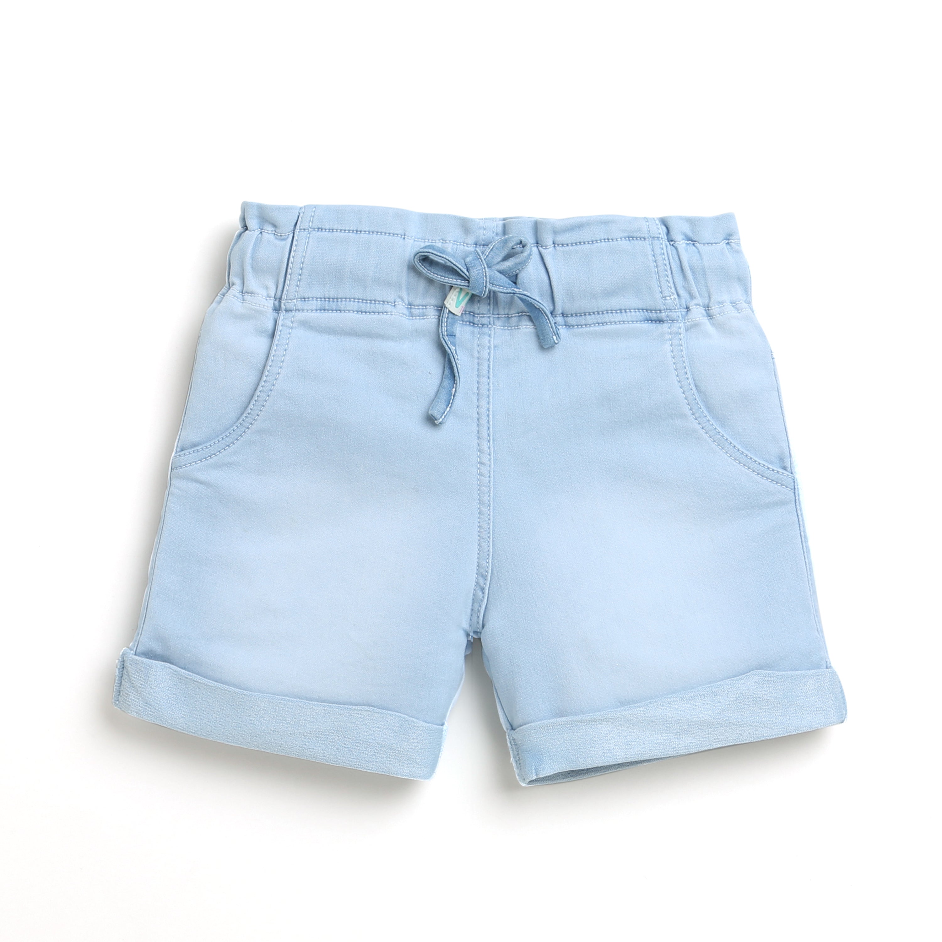 Tiny Girl Light Blue Waist Elastic Pants With Side Pocket