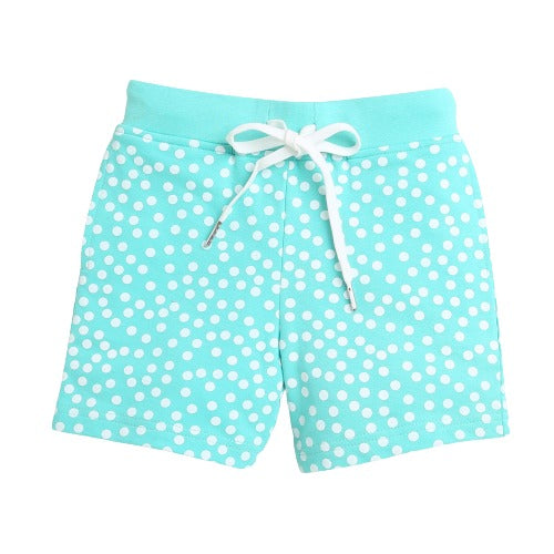 Tiny Girl Shorts With White Print And Rib Belt - Aqua