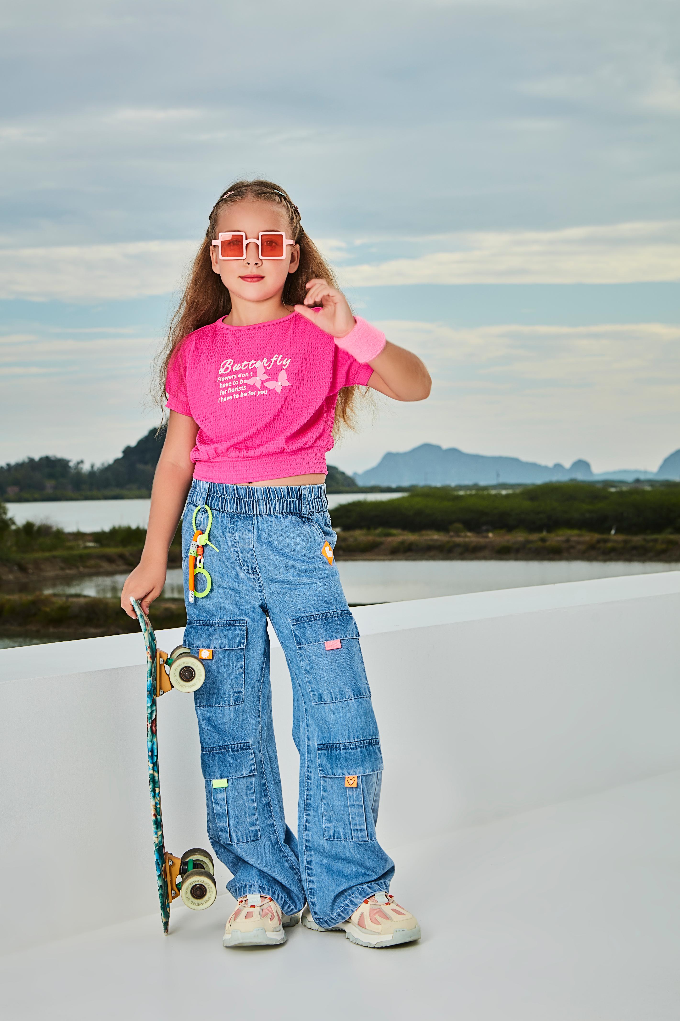 Denim Pant with Neon Accessories on Cargo Pocket