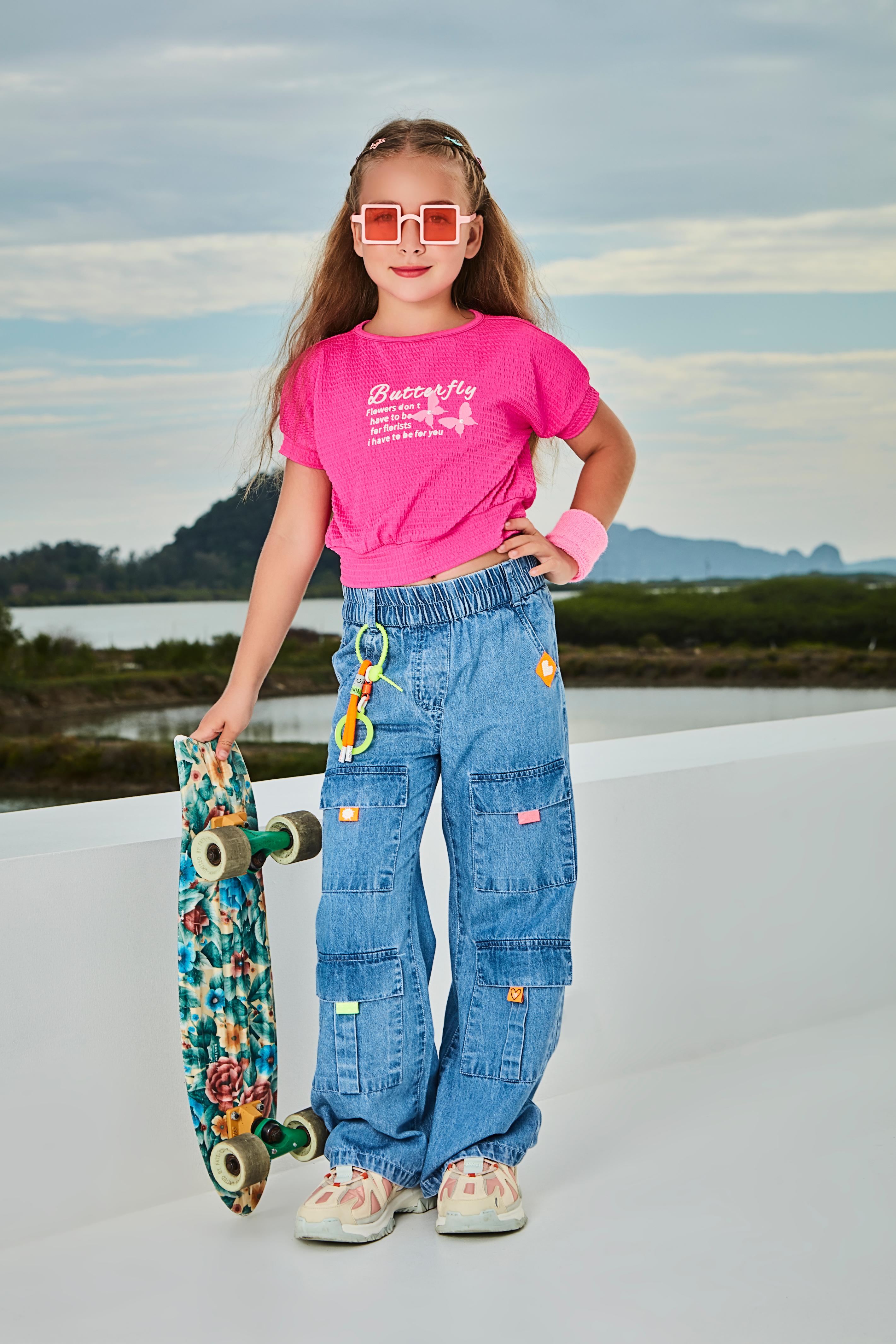 Denim Pant with Neon Accessories on Cargo Pocket