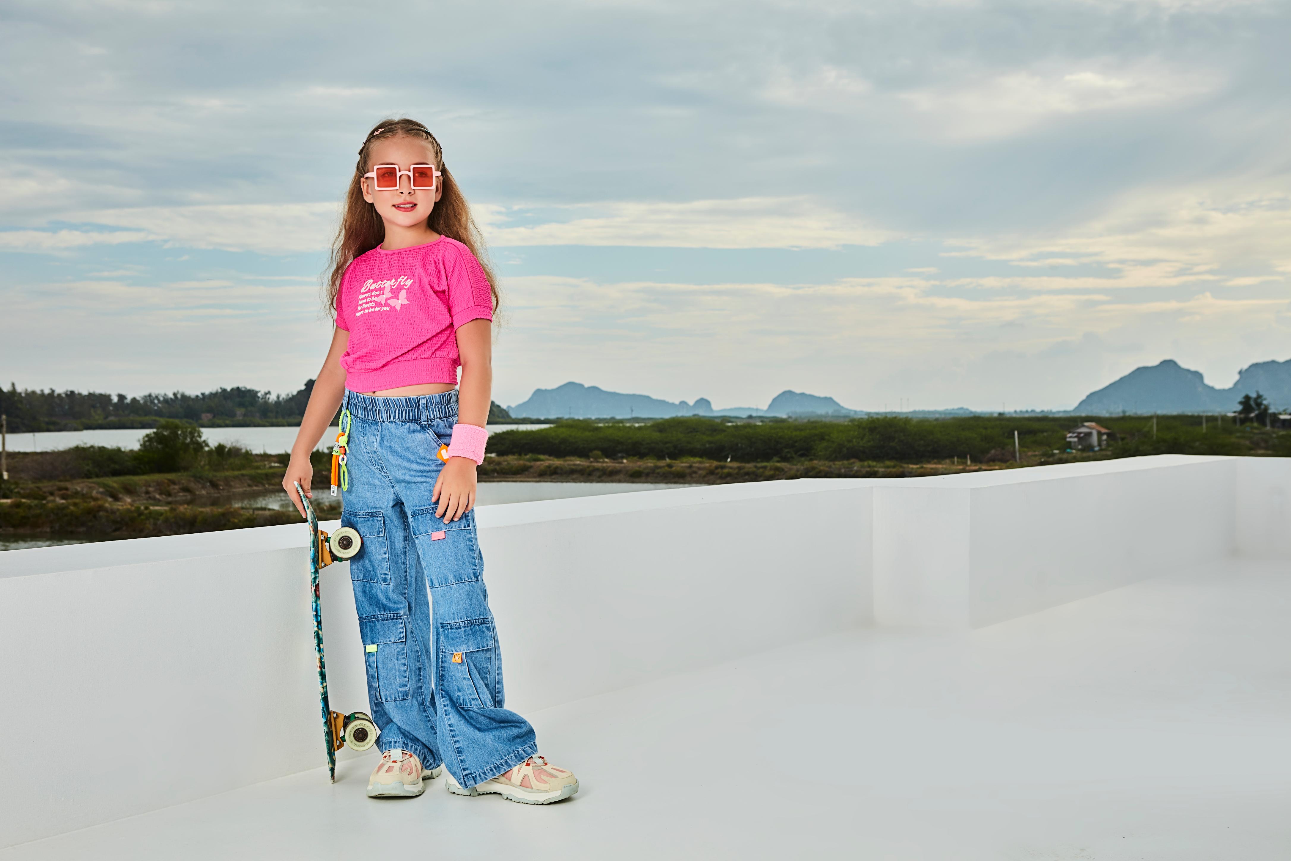 Denim Pant with Neon Accessories on Cargo Pocket