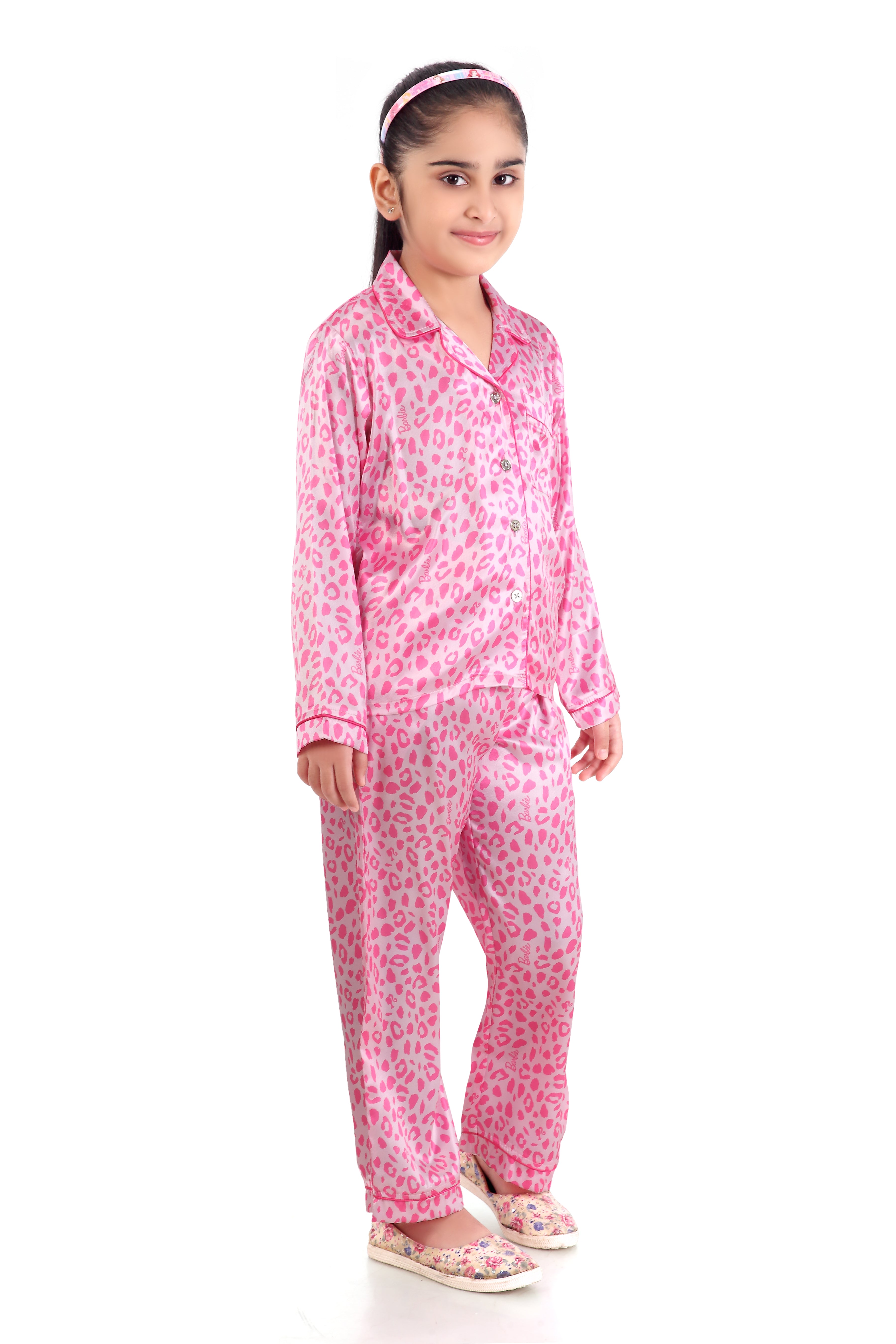 Barbie Printed Night Suit with Full Pant - Pink