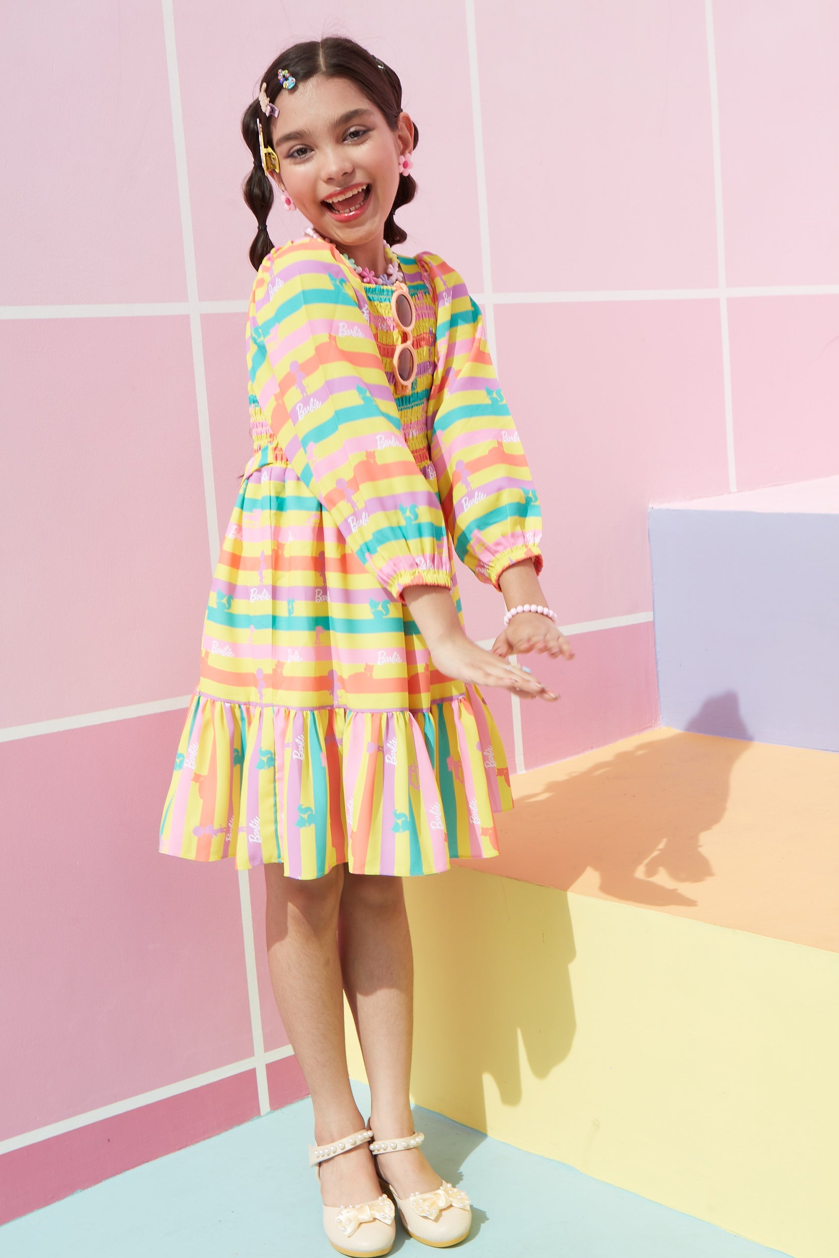 Barbie Rainbow Stripes Smocked Dress