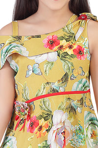 Tiny Girl Mustard Printed One Shoulder Top