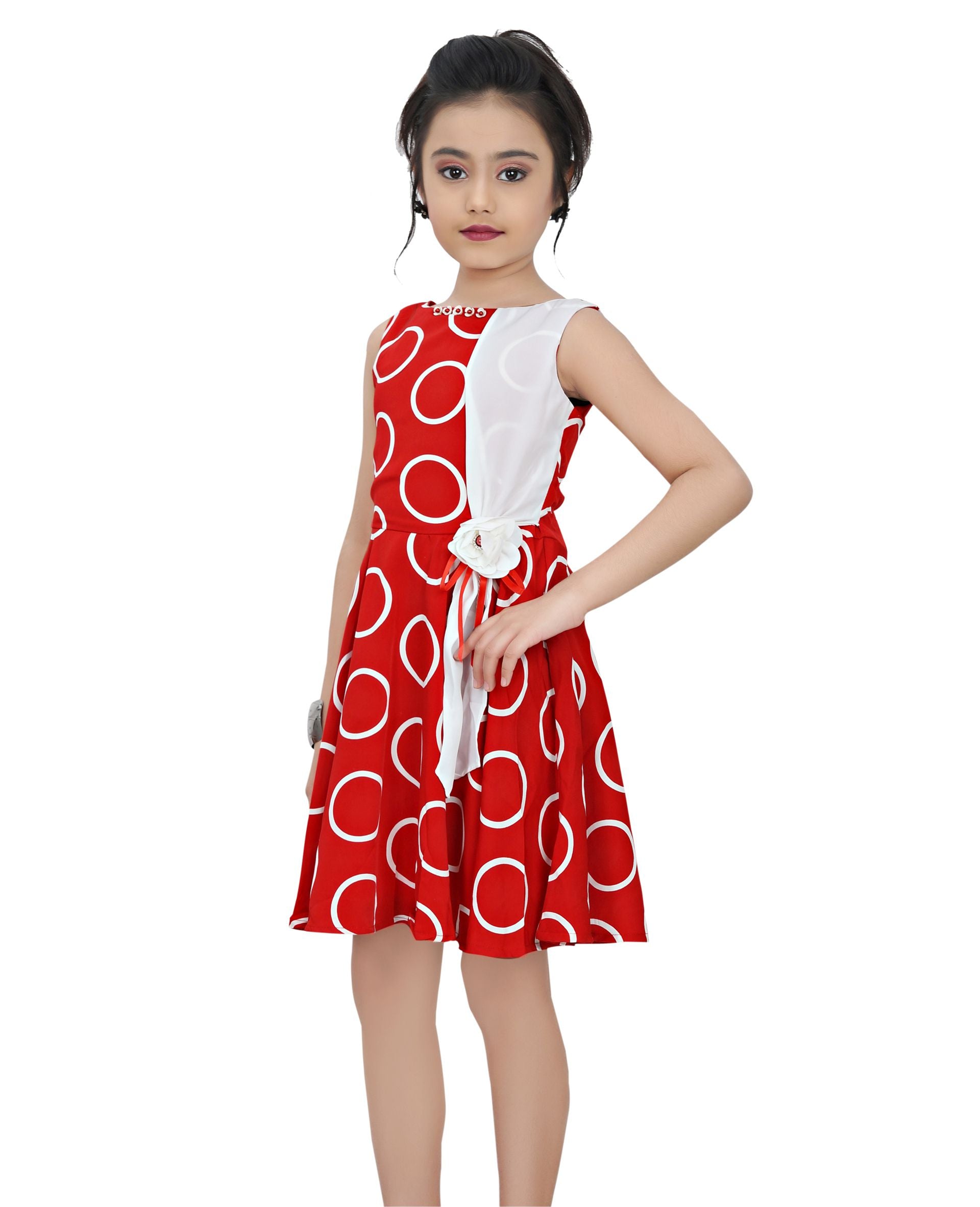 Tiny Girl Woven Polyester Round Neck Sleeveless Red Midi Dress