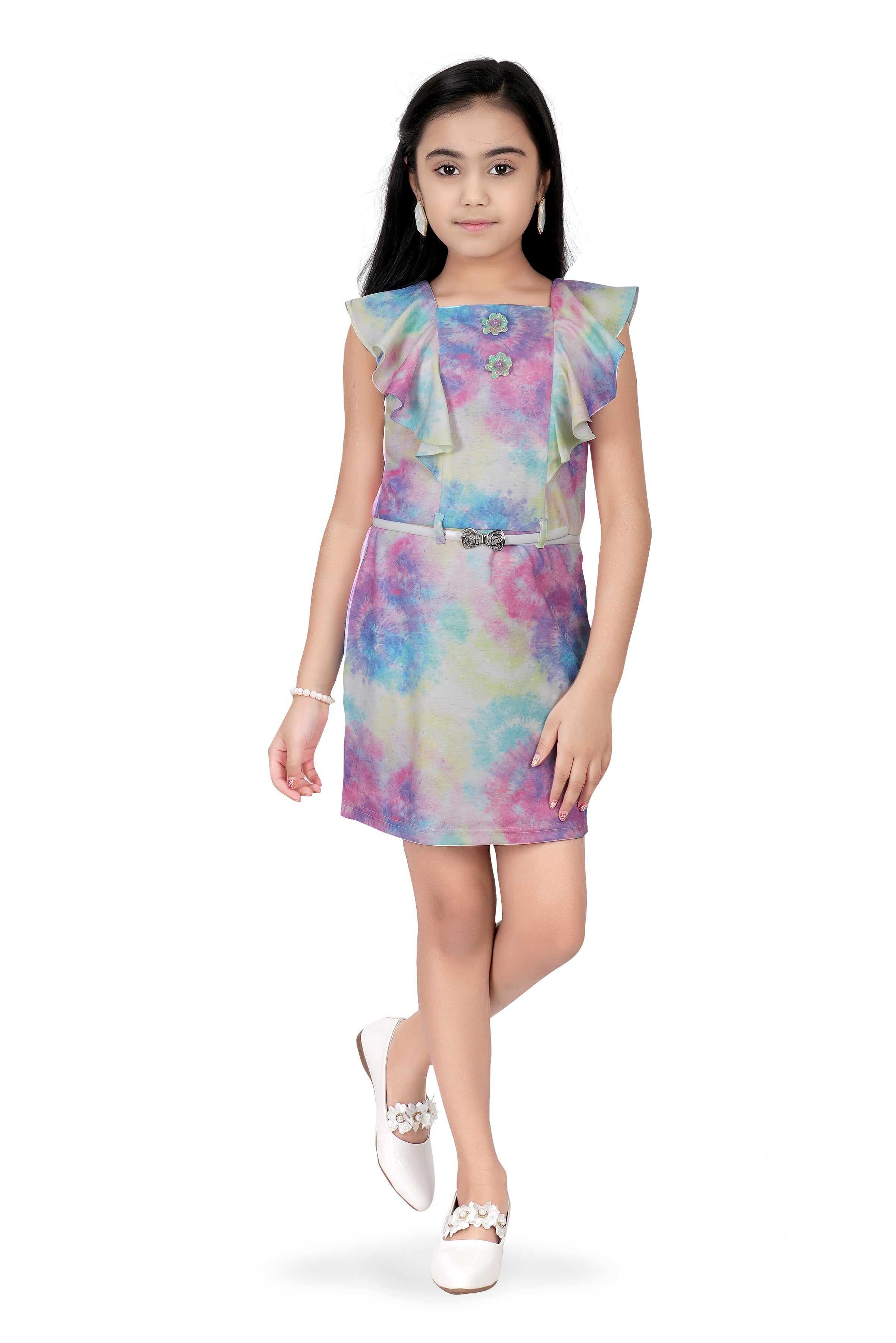 Tiny Girl Square Neck Sleeveless Multi Coloured Knee Length Midi Dress