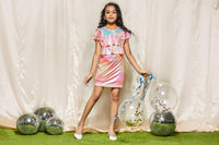 Tiny Girl Round Neck Flair Sleeves Knee Length Midi Dress