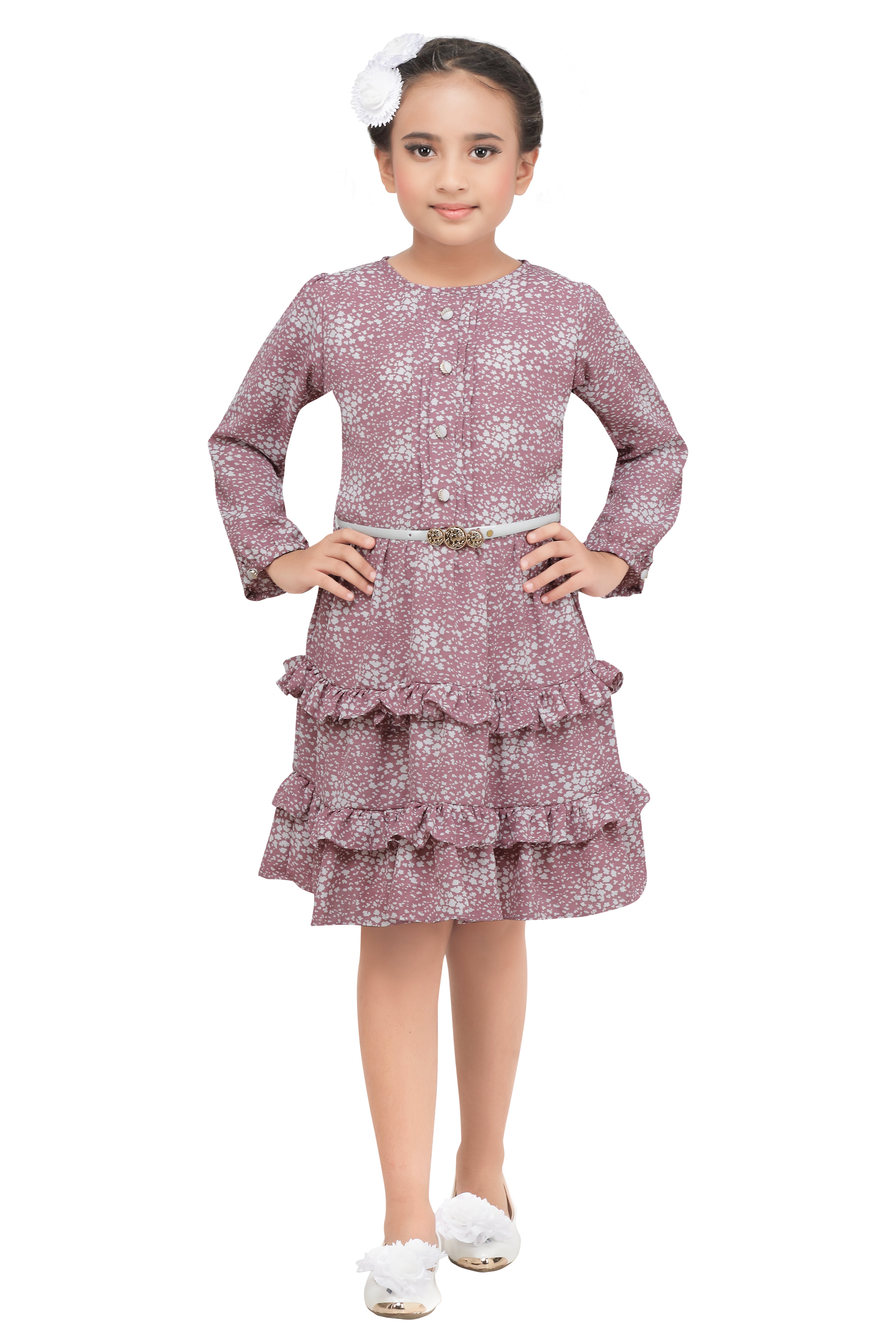 Tiny Girl Round Neck Full Sleeve Party Wear Midi Dress